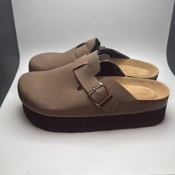 CUSHIONAIRE Women's Loom Cork Footbed Platform Clog SIZE 8.5 PREOWNED BROWN - Picture 2 of 10